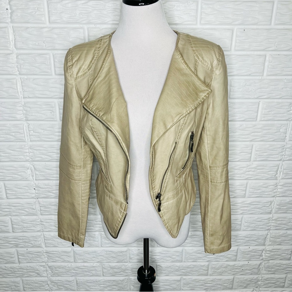 L’ATELIER Tan Vegan Faux Leather Moto Jacket Size M - Picture 3 of 11